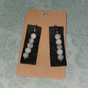 Elegant Beaded Earrings with Black Leather Accent